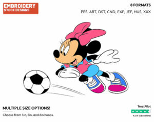 Playing Soccer - Disney's Minnie Mouse - Embroidery Design in 3 sizes & 8 formats