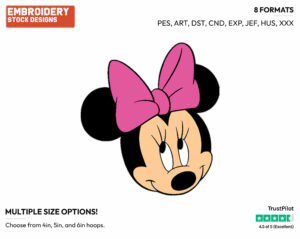 Minnie Mouse Face - Disney's Minnie Mouse - Embroidery Design in 3 sizes & 8 formats