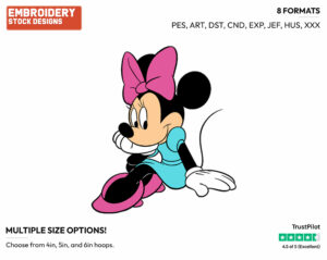 Sitting Down With Chin In Hand - Disney's Minnie Mouse - Embroidery Design in 3 sizes & 8 formats