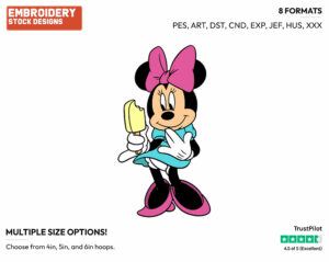 Eating Popsicle - Disney's Minnie Mouse - Embroidery Design in 3 sizes & 8 formats
