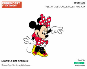 Minnie Waving - Disney's Minnie Mouse - Embroidery Design in 3 sizes & 8 formats