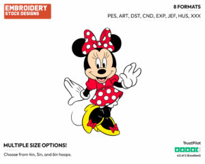 Minnie Waving - Disney's Minnie Mouse - Embroidery Design in 3 sizes & 8 formats