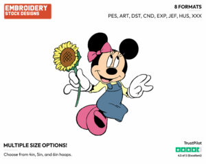 Young Minnie Skipping, Sunflower - Disney's Minnie Mouse - Embroidery Design in 3 sizes & 8 formats