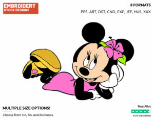 Young Minnie Relaxing - Disney's Minnie Mouse - Embroidery Design in 3 sizes & 8 formats