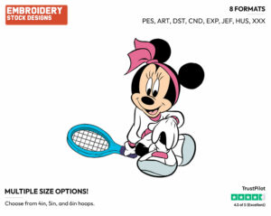 Playing Tennis - Disney's Minnie Mouse - Embroidery Design in 3 sizes & 8 formats