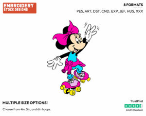 Minnie On Rollerskates - Disney's Minnie Mouse - Embroidery Design in 3 sizes & 8 formats