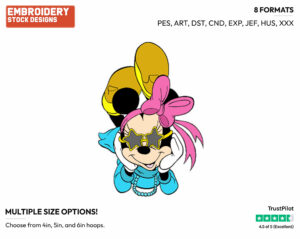 Minnie Wearing Star-Shaped Sunglasses - Disney's Minnie Mouse - Embroidery Design in 3 sizes & 8 formats
