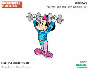 Minnie Lifting Weights - Disney's Minnie Mouse - Embroidery Design in 3 sizes & 8 formats