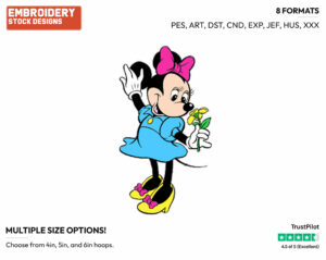 Minnie Smelling Flower - Disney's Minnie Mouse - Embroidery Design in 3 sizes & 8 formats