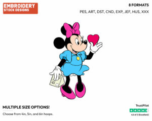 Minnie Receiving Heart In Letter - Disney's Minnie Mouse - Embroidery Design in 3 sizes & 8 formats