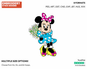 Minnie, Bouquet Of Flowers - Disney's Minnie Mouse - Embroidery Design in 3 sizes & 8 formats