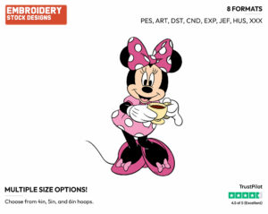 Drinking Coffee - Disney's Minnie Mouse - Embroidery Design in 3 sizes & 8 formats
