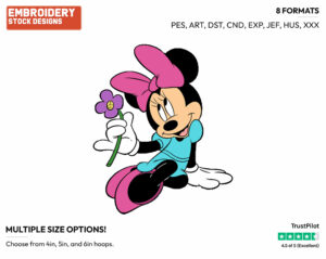 Minnie Admiring A Flower - Disney's Minnie Mouse - Embroidery Design in 3 sizes & 8 formats