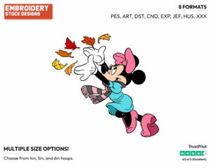 Playing In Fall Leaves - Disney's Minnie Mouse - Embroidery Design in 3 sizes & 8 formats