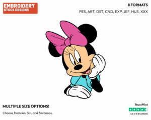 With Chin In Hand - Disney's Minnie Mouse - Embroidery Design in 3 sizes & 8 formats
