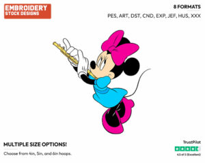 Playing Flute - Disney's Minnie Mouse - Embroidery Design in 3 sizes & 8 formats