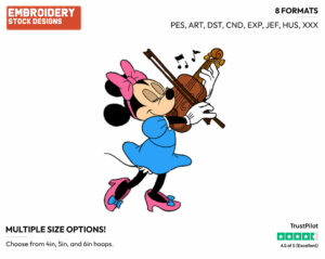 Playing Violin - Disney's Minnie Mouse - Embroidery Design in 3 sizes & 8 formats