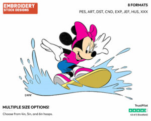 Minnie Surfing - Disney's Minnie Mouse - Embroidery Design in 3 sizes & 8 formats