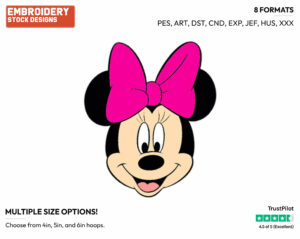 Minnie's Smiling Face - Disney's Minnie Mouse - Embroidery Design in 3 sizes & 8 formats