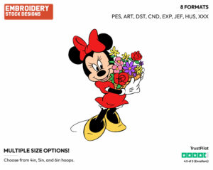Holding Flowers - Disney's Minnie Mouse - Embroidery Design in 3 sizes & 8 formats