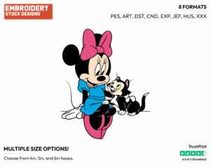 Sitting With Figaro - Disney's Minnie Mouse - Embroidery Design in 3 sizes & 8 formats
