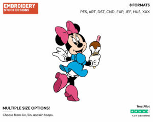 Minnie Mouse Holding Ice Cream Cone - Disney's Minnie Mouse - Embroidery Design in 3 sizes & 8 formats