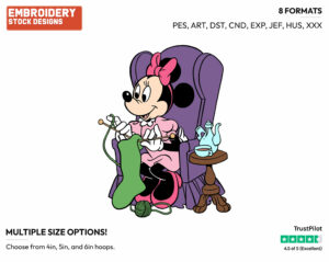 Knitting A Sock - Disney's Minnie Mouse - Embroidery Design in 3 sizes & 8 formats