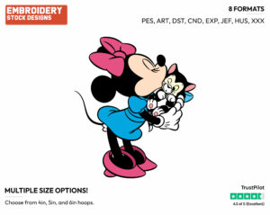 Kissing Her Kitten Figaro - Disney's Minnie Mouse - Embroidery Design in 3 sizes & 8 formats
