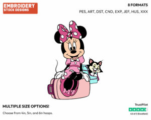 Minnie Mouse, Figaro With Luggage - Disney's Minnie Mouse - Embroidery Design in 3 sizes & 8 formats
