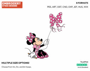 Minnie Mouse Flying A Bow-Shaped Kite - Disney's Minnie Mouse - Embroidery Design in 3 sizes & 8 formats