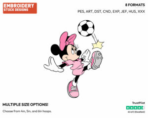 Playing Soccer - Disney's Minnie Mouse - Embroidery Design in 3 sizes & 8 formats
