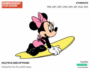 Minnie Surfing - Disney's Minnie Mouse - Embroidery Design in 3 sizes & 8 formats