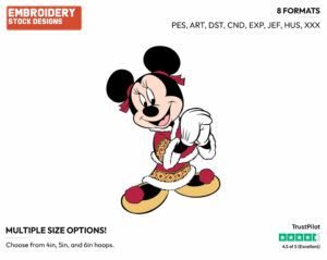 Minnie In Asian Dress - Disney's Minnie Mouse - Embroidery Design in 3 sizes & 8 formats