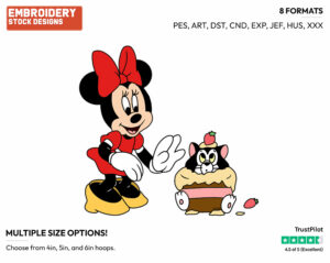 Minnie, Figaro In A Cake - Disney's Minnie Mouse - Embroidery Design in 3 sizes & 8 formats