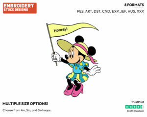 Minnie Cheering With Banner - Disney's Minnie Mouse - Embroidery Design in 3 sizes & 8 formats