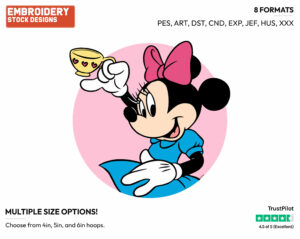 Holding Up A Cup Of Tea - Disney's Minnie Mouse - Embroidery Design in 3 sizes & 8 formats
