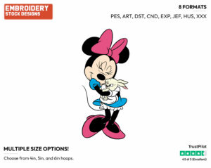 Hugging A Bunny Rabbit - Disney's Minnie Mouse - Embroidery Design in 3 sizes & 8 formats