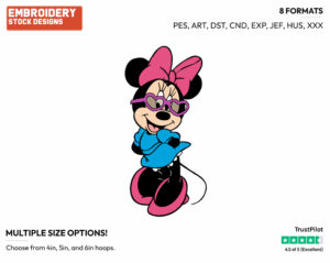 Wearing Heart-Shaped Sunglasses - Disney's Minnie Mouse - Embroidery Design in 3 sizes & 8 formats