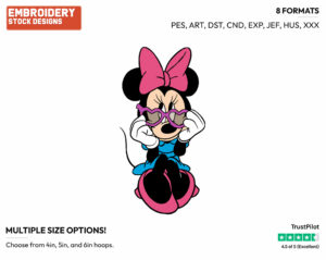Wearing Sunglasses - Disney's Minnie Mouse - Embroidery Design in 3 sizes & 8 formats