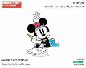 Classic Minnie Writing A Letter - Disney's Classic Mickey Mouse - Embroidery Design in 3 sizes & 8 formats