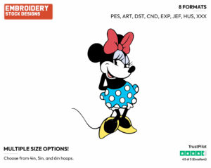 Shy Minnie With Her Arms Behind Her Back - Disney's Classic Mickey Mouse - Embroidery Design in 3 sizes & 8 formats