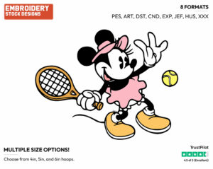 Playing Tennis - Disney's Classic Mickey Mouse - Embroidery Design in 3 sizes & 8 formats