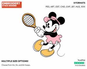 Playing Tennis - Disney's Classic Mickey Mouse - Embroidery Design in 3 sizes & 8 formats