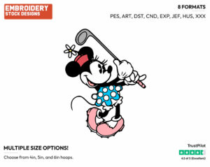 Playing Golf - Disney's Classic Mickey Mouse - Embroidery Design in 3 sizes & 8 formats