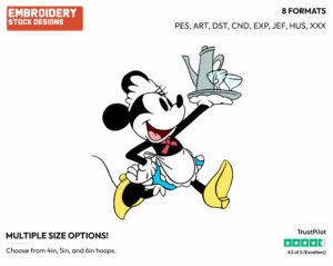 Waitress Minnie - Disney's Classic Mickey Mouse - Embroidery Design in 3 sizes & 8 formats