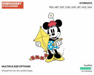 Classic Minnie Holding A Kite - Disney's Classic Mickey Mouse - Embroidery Design in 3 sizes & 8 formats