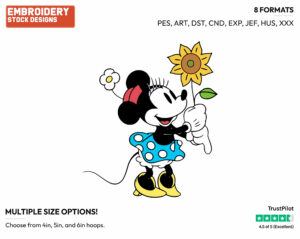 Holding A Sunflower - Disney's Classic Mickey Mouse - Embroidery Design in 3 sizes & 8 formats
