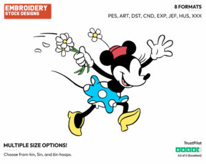 Running With Flowers - Disney's Classic Mickey Mouse - Embroidery Design in 3 sizes & 8 formats