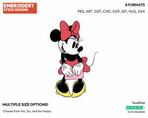 Classic Minnie Mouse In Red - Disney's Classic Mickey Mouse - Embroidery Design in 3 sizes & 8 formats
