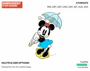 Minnie Mouse Umbrella - Disney's Classic Mickey Mouse - Embroidery Design in 3 sizes & 8 formats